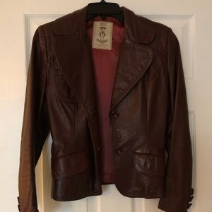 Vintage Leather Reddish Brown Blazer Jacket